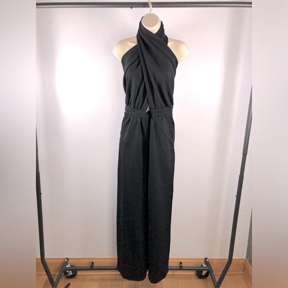 Y.A.S. ASOS Sleek Black Halterneck Jumpsuit in Stretch Viscose NWT M - Picture 1 of 7